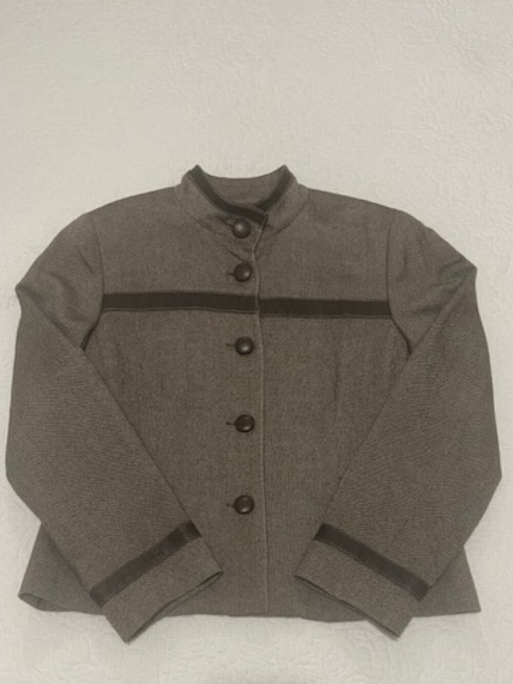 Vintage Doncaster Brown Tweed Wool Blend Blazer w/Leather Accent Trim, Size 10